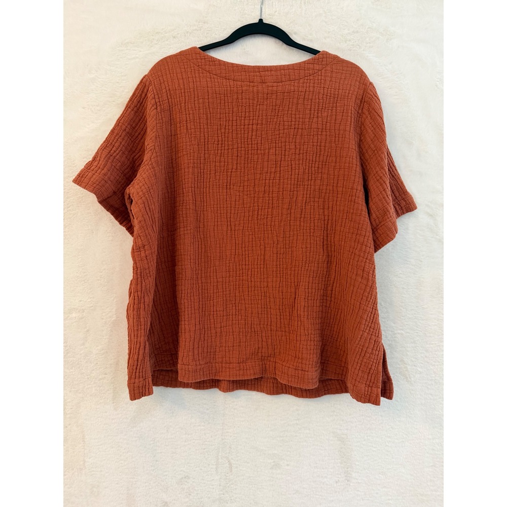 Soft Surroundings 2X Rust Double Gauze Zipper Pocket Top Short Sleeve Blouse - Picture 4 of 9